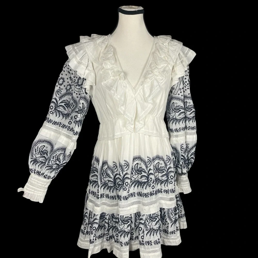 Ulla Johnson Bridget Embroidered  Tiered Mini Dress Womens 2 Victorian Boho - Picture 4 of 11